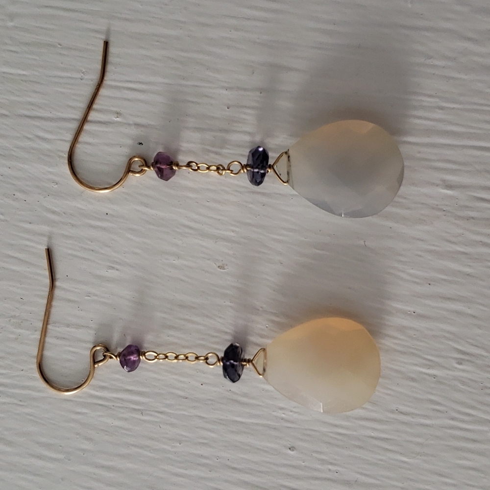 Delicate gold and purple drop earrings